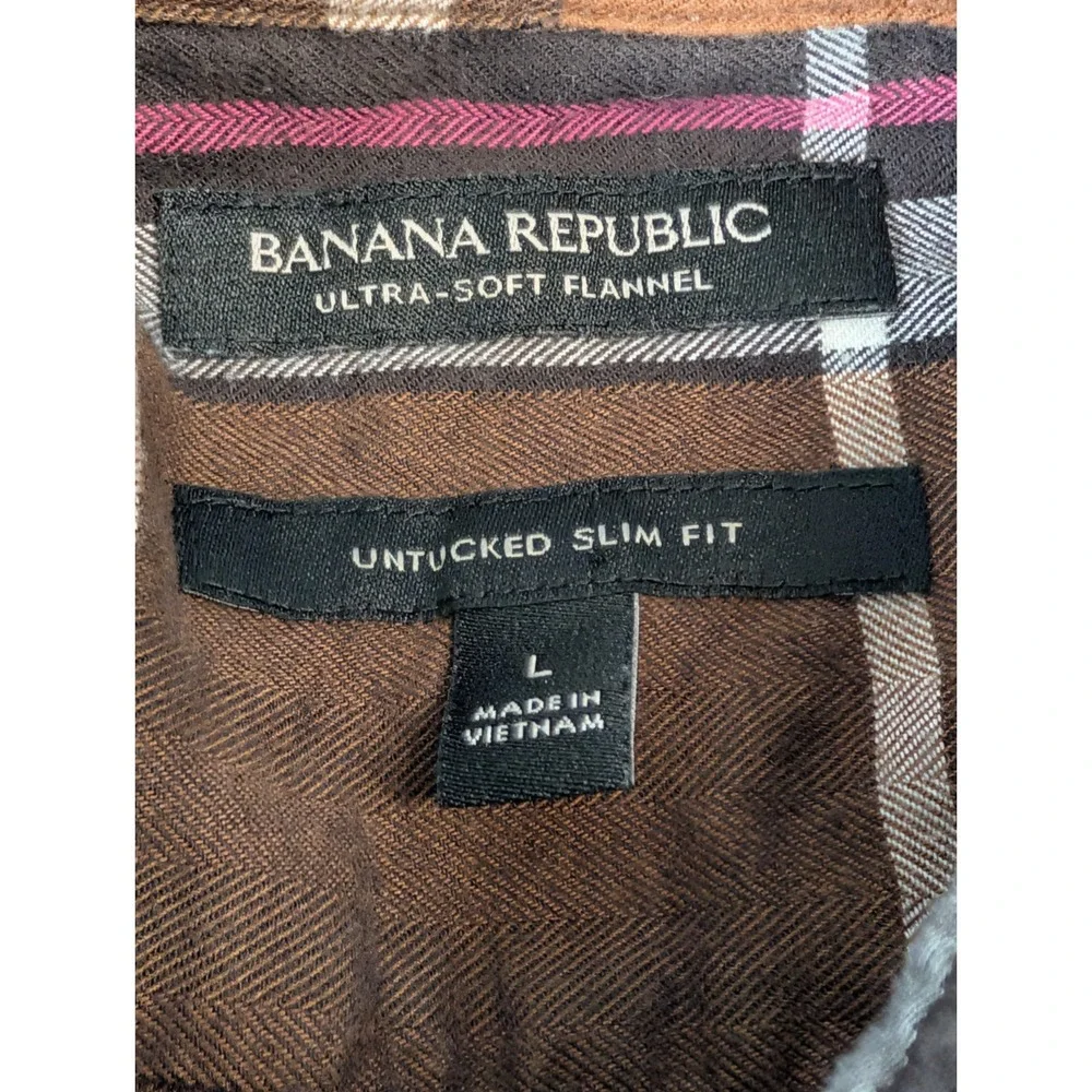 Banana Republic Men's L Ultra Soft Flannel Untucked Slim Fit Shirt Button Down